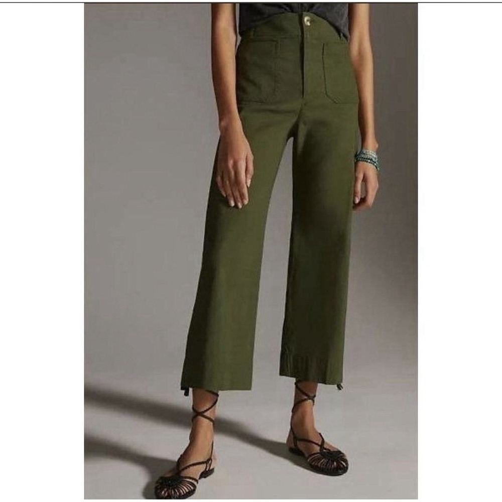 Maeve Anthropologie The Colette Wide Leg Cropped Pants Womens 29 Green Stretch